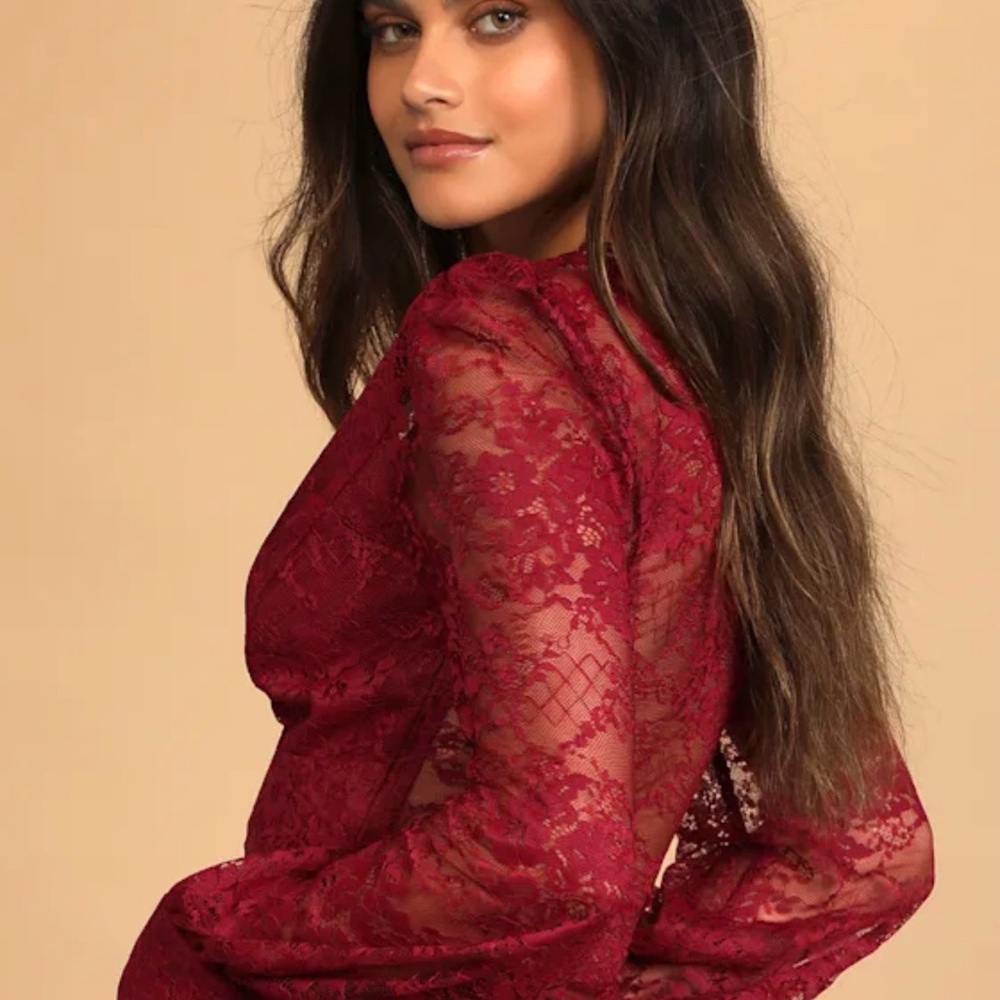 Lulu's Burgundy Lace Blouse